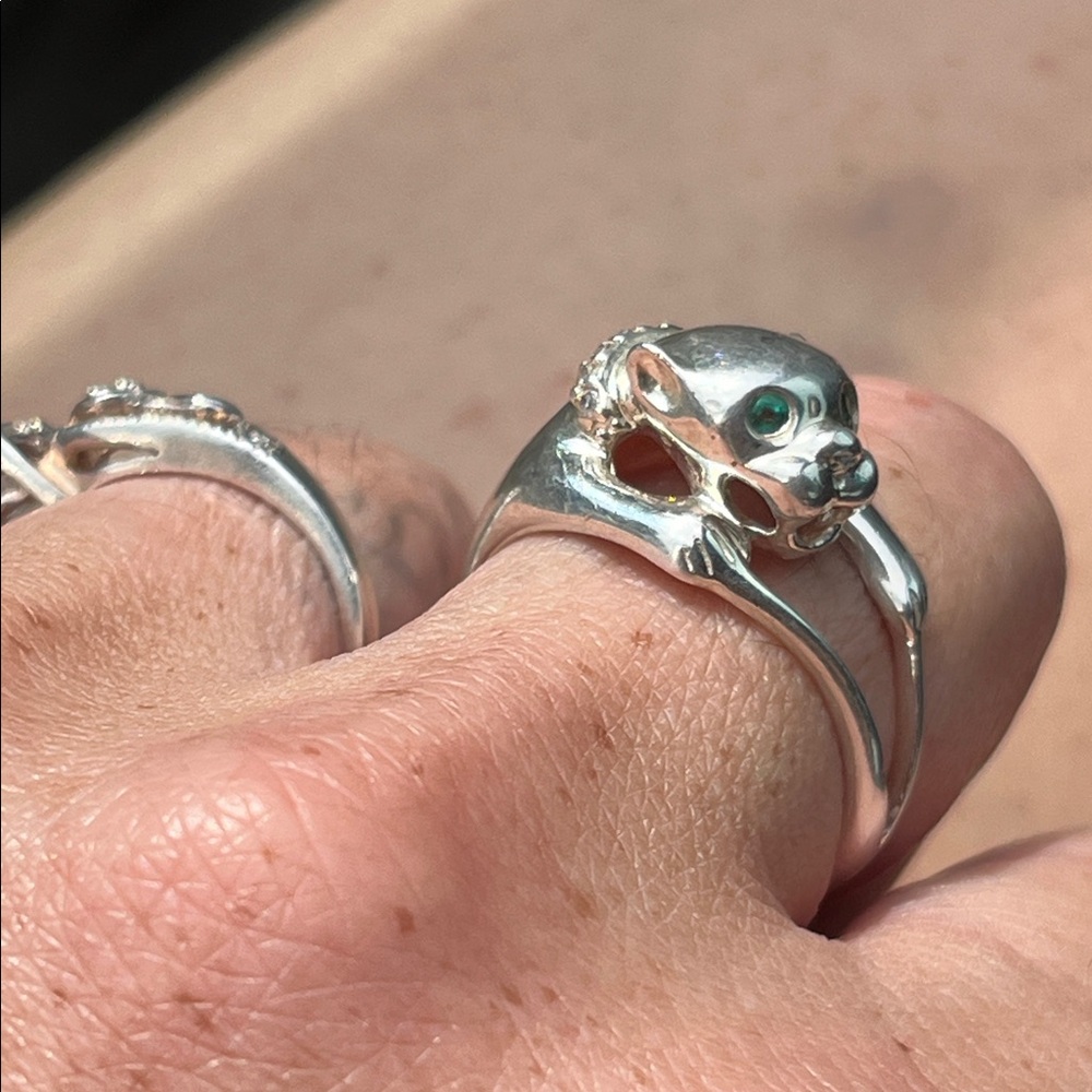 Sterling Panther wrap ring w/ Genuine Emerald eyes & Diamond collar - Picture 12 of 17